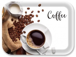 Tálca, szögletes, műanyag, kávé mintás, 33x24,5 cm