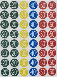 Etikett, árengedmény, 24 mm, kör, színes, APLI, 240 etikett/csomag, -20-50%