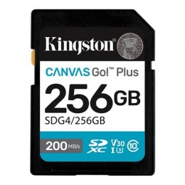 Memóriakártya, SDXC, 256GB, C10/UHS-I/U3/V30, Gen4,KINGSTON "Canvas Go! Plus"